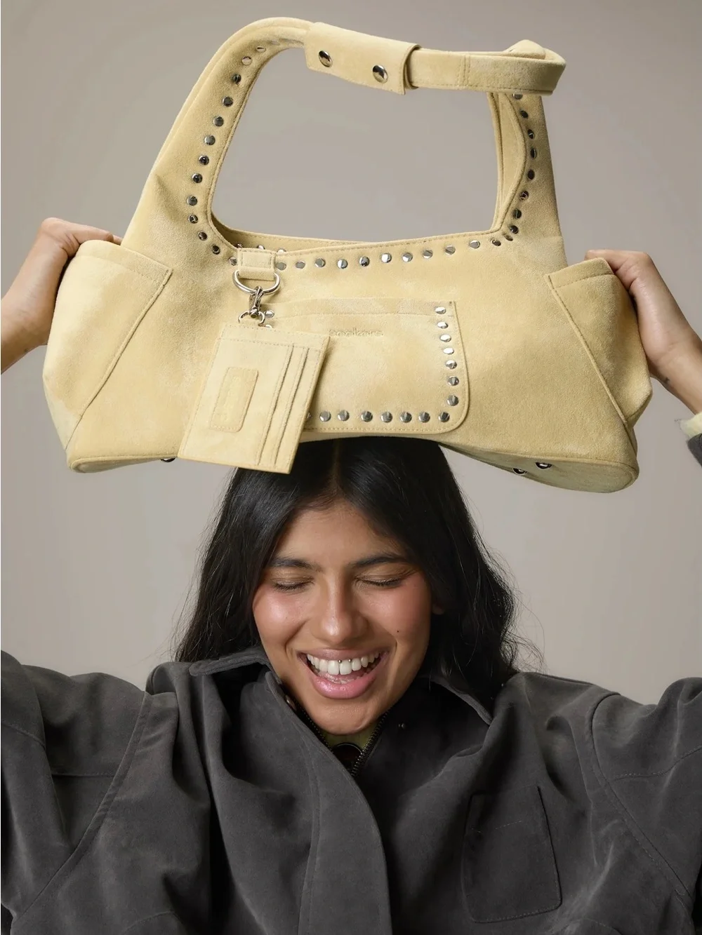 Seekers Martha Suede Shoulder Bag in Pale Yellow - Picture 2 of 3
